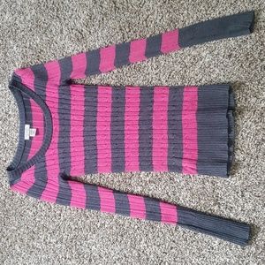 Arizona Jean Company Fitted Pink and Gray Striped Sweater